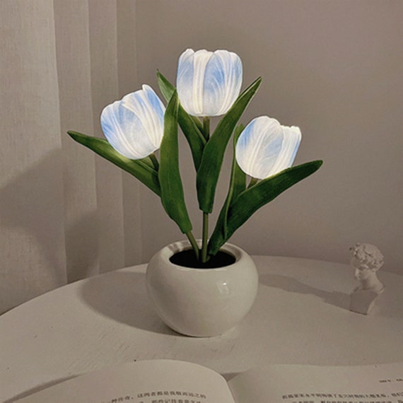 Lámpara de batería de tulipanes, luz nocturna con Sensor