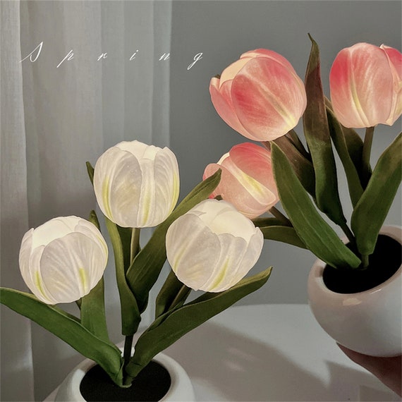 Lámpara de batería de tulipanes, luz nocturna con Sensor automático, luz  LED nocturna para el hogar, decoración de hadas, lámpara de mesa de flores,  lámpara de lectura, regalo para el día de