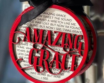 Amazing Grace Christmas Ornament w/Lyrics | Hymnal Ornament | Farmhouse Style Christmas Ornament | Holiday Must Have | Christmas Must Have