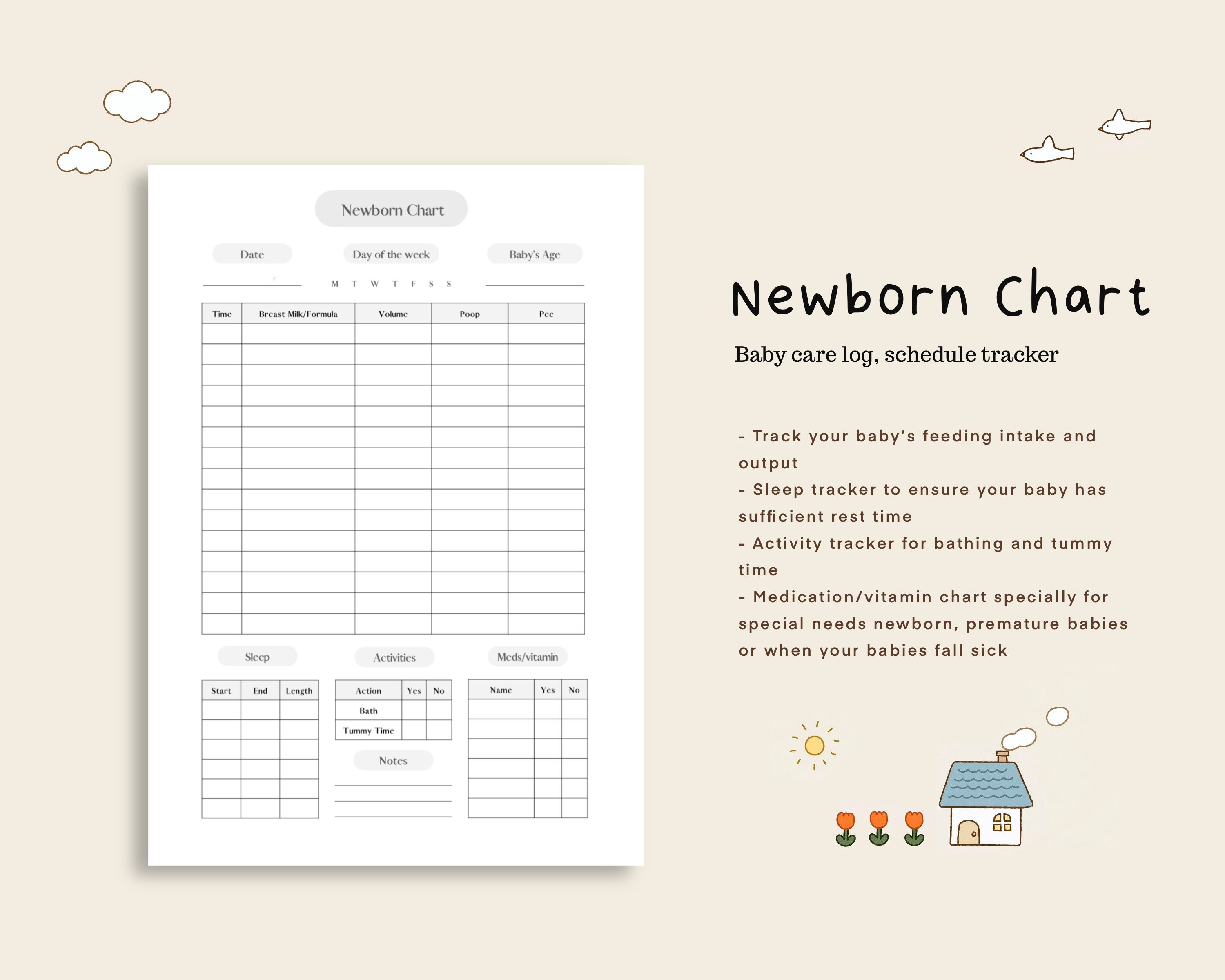 Printable Baby Daily Log, Newborn Chart, Intake Output Tracker ...