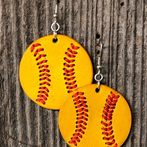 Leather Softball Earrings