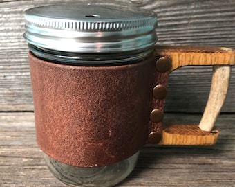 Leather Coffee Mug-Mason Jar holder