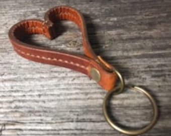 Leather heart shaped key ring