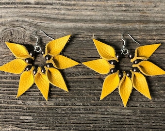 Leather Sunflower Earrings