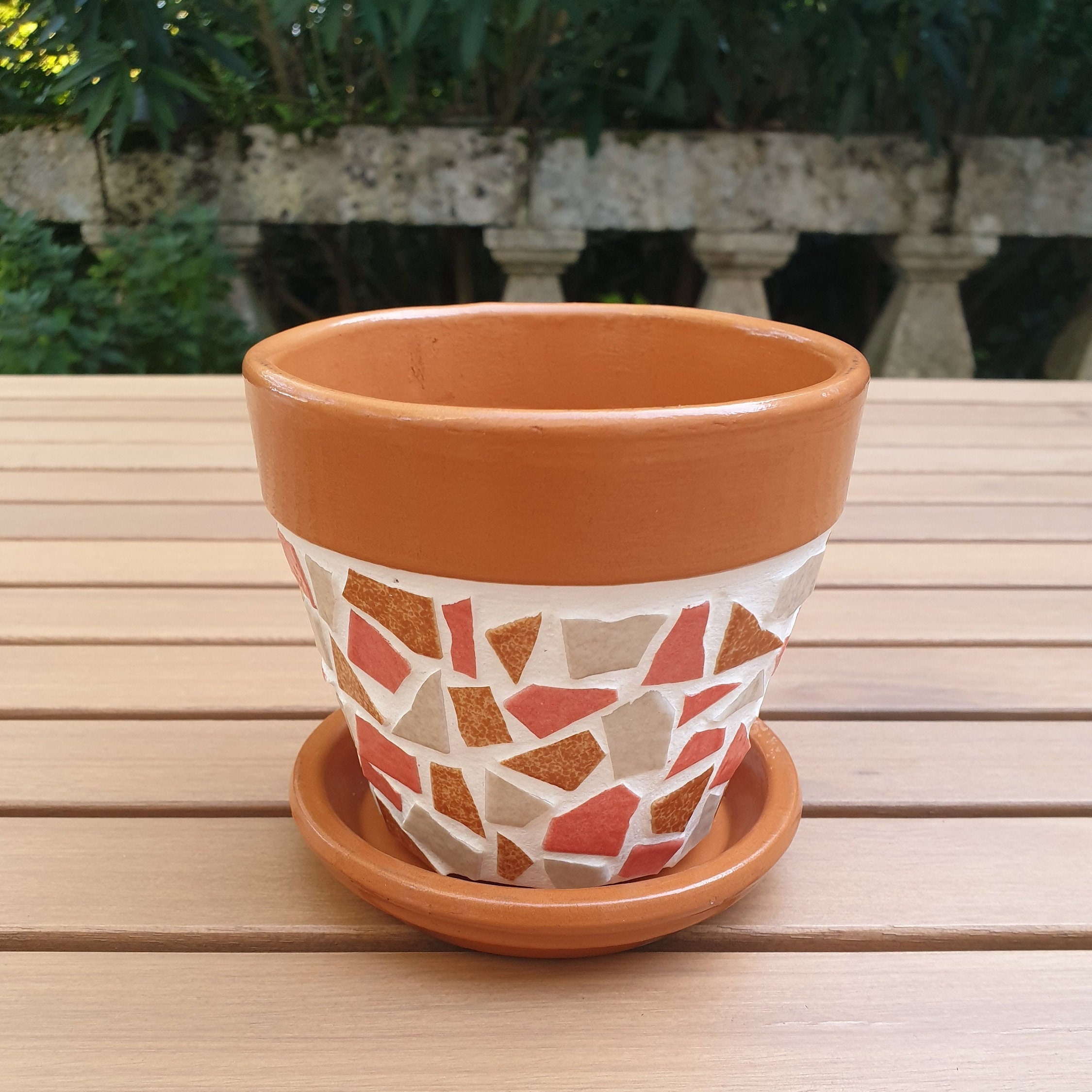 Pot en Mosaïque Corail, Marron et Beige