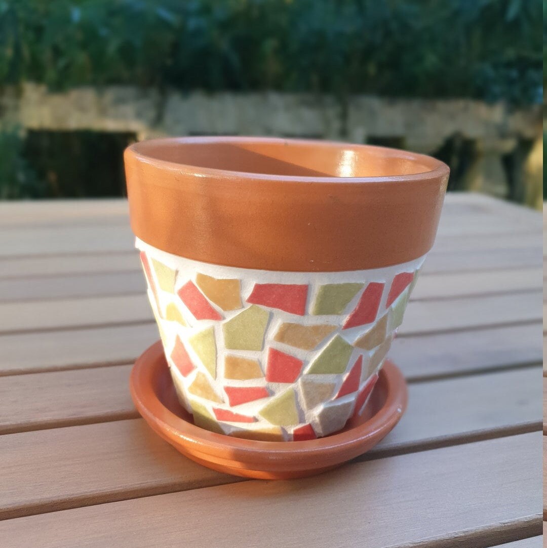 Pot en Mosaïque Corail, Vert et Jaune