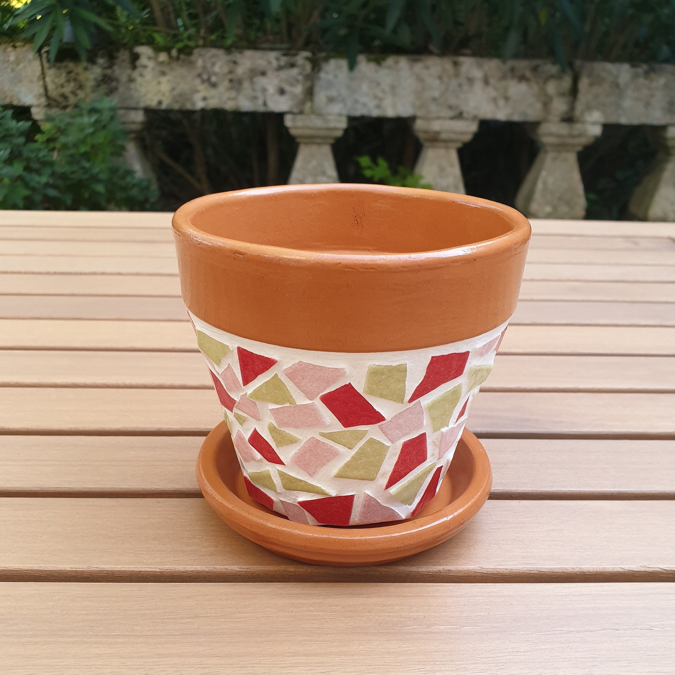 Pot en Mosaïque Rouge, Rose et Vert