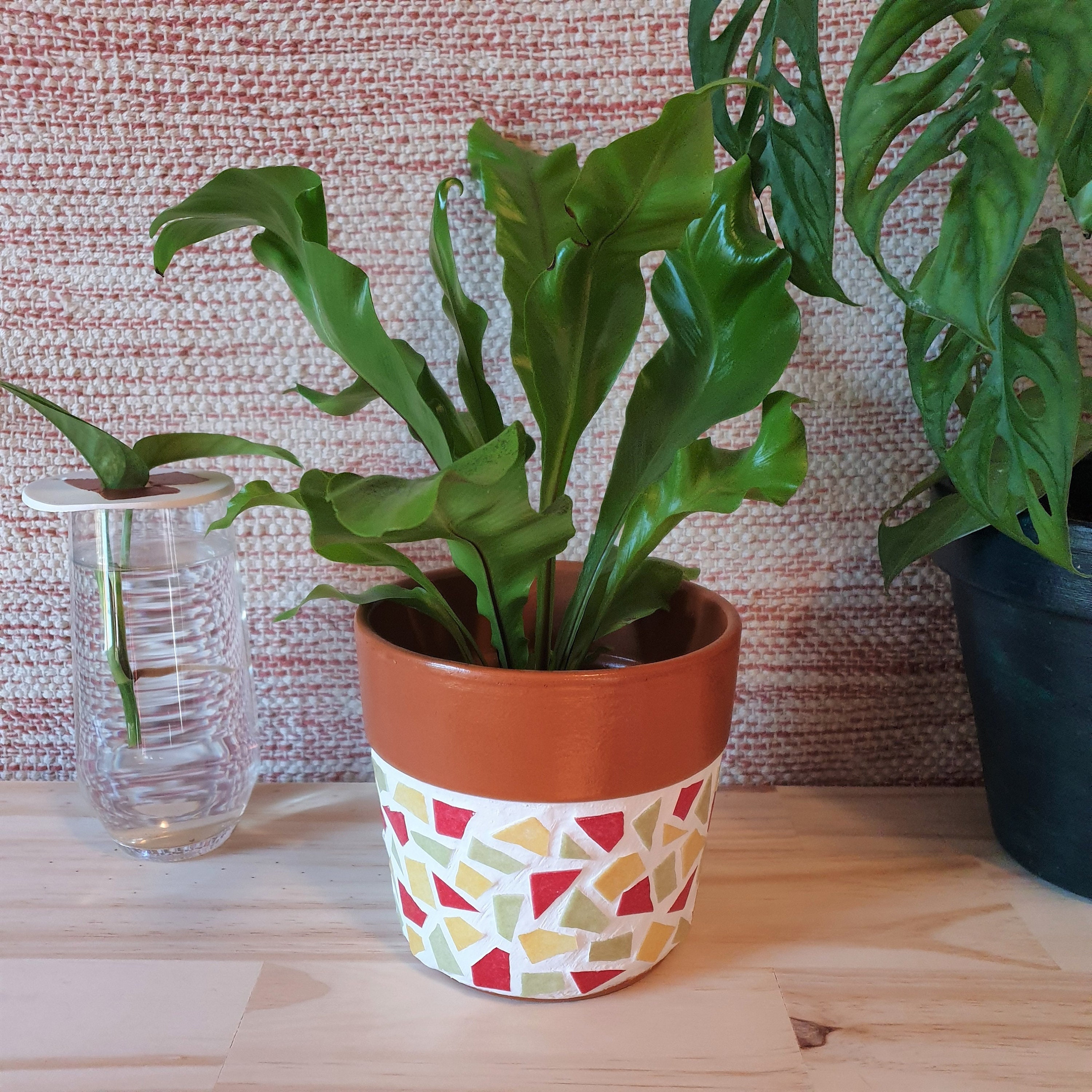 Cache-Pot en Mosaïque Rouge, Jaune et Vert