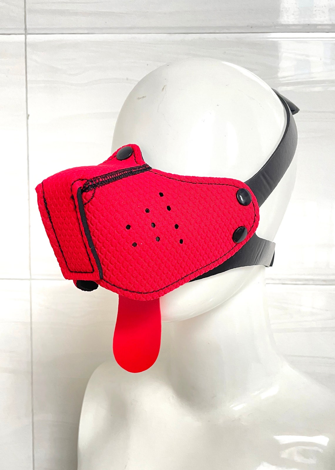 Leather Dog Mask Neoprene Puppy Hood, Pet Play Hood, Pup Role Play