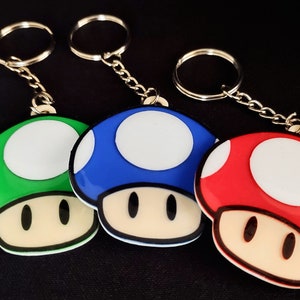 Super Mushroom Nintendo Super Mario Games in Mutiple Colors (Red, Blue, Green) Tag - Lanyard - Gifts - Geek - 80&#39;s - 3D Printed