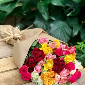 50 Blooms of Spray Roses - a Bunch of Spray Roses - Wrapped Bouquet, Fresh Flowers, Bouquet, Bunch of Flowers