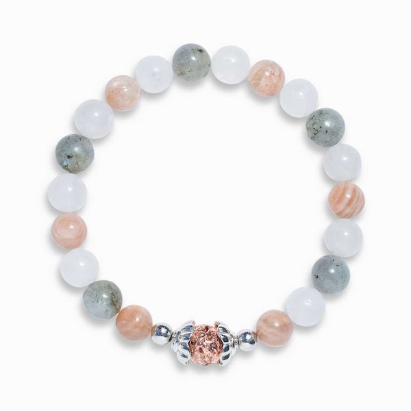 Peach Moonstone & White Jade 'Comfort' Bracelet