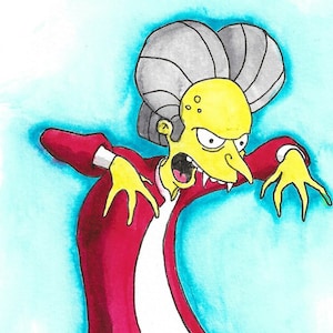 Mr Burns as Vampire. Watercolor Print. 5 inch by 7 inch.