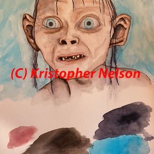 Gollum Aquarelle art imprimé. 9 pouces par 12 pouces.
