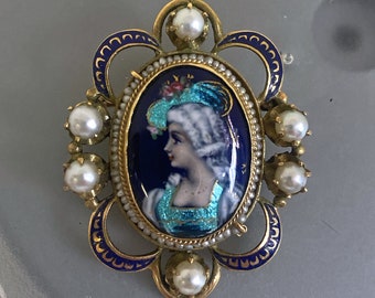 Hand-Painted French Enamel Pendant or Pin