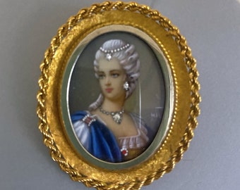 Hand-Painted French Enamel Pendant or Pin