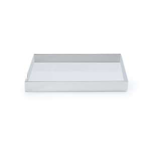 May include: A silver rectangular tray with a smooth, reflective surface. The tray is empty and ready to be filled with items.