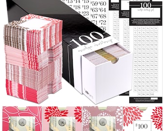 ZipGifts 100 Envelope Money Saving Challenge Kit | 108 Cash Envelopes w/Plastic Window, Clear Stickers, 3 Goal/Mark-off Sheets, & Drawer Box