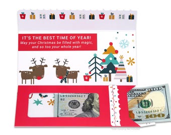 Tarjetero ZipGifts Holiday con ventana de plástico transparente para guardar dinero en efectivo, cheques y tarjetas de regalo (Ho Ho Ho)