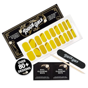TOUGH GIRLS | Nail Polish Strips | 20 Stylish Strips | Includes Cuticle Stick, Nail File, Nail Wipe (Softball w/Yellow Glitter)