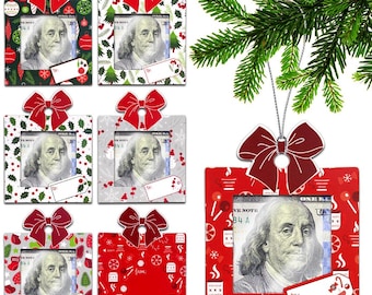 Zip-Open Cash-Gift Holder Ornaments w/Clear Plastic Windows & Hang Strings