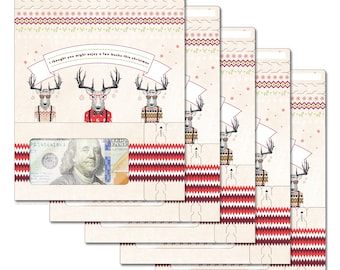 ZipGifts Holiday Card | Zip-Open Money Holder w/Clear Plastic Window for Cash, Check, & Gift Card (Holiday | Bucks | 5-Pack)