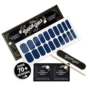 TOUGH GIRLS | Nail Polish Strips | 20 Stylish Strips | Includes Cuticle Stick, Nail File, Nail Wipe (Steel Blue)