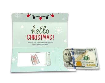 Portatarjetas de vacaciones ZipGifts con cierre de cremallera y ventana de plástico transparente para efectivo, cheques y tarjetas de regalo (pingüino: Hola Navidad)