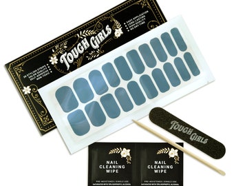 TOUGH GIRLS | Nail Polish Strips | 20 Stylish Strips | Includes Cuticle Stick, Nail File, Nail Wipes (Blue-Gray)