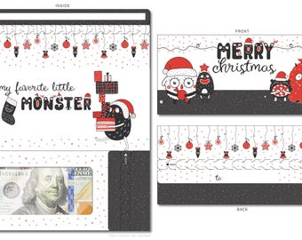 Portatarjetas navideñas ZipGifts con cierre de cremallera y ventana de plástico transparente para efectivo, cheques y tarjetas de regalo (el pequeño monstruo navideño favorito)