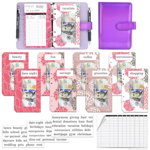 ZipGifts Budget Binder Kit | 8 Premium Cardstock Binder Envelopes w/Clear Window & Velcro-Seal and More (Purple Iridescent - Dahlia)
