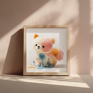 Cute Fluffy Puppy Wall Art – Soft Watercolor Dog Print for Baby Room & Nursery Decor | Pastel Digital Download Illustration