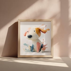 Pastel Watercolor Dog Print – Cute Puppy Wall Art for Baby Room & Nursery Decor | Pastel Digital Download Illustration – ToffieTail