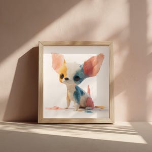 Soft Watercolor Puppy Print – Pastel Chihuahua Wall Art for Nursery, Kids Room Decor – Cute Dog Illustration – Digital Download Art