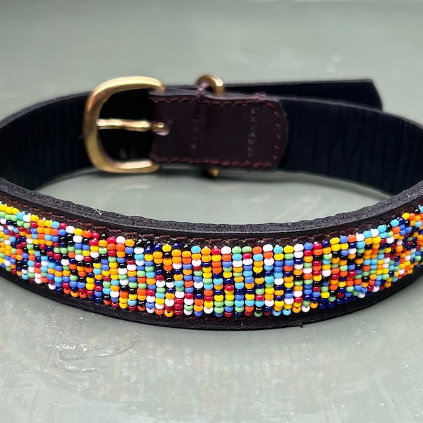 Maasai beaded leather dog collar, beaded dog collar, leather dog collar, dog collar, hulsband, personalised dog collar,