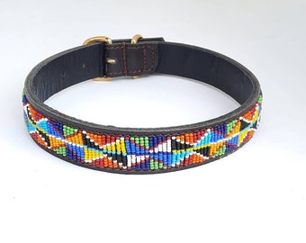 Maasai beaded leather dog collar, beaded dog collar, leather dog collar, dog collar, hulsband, personalised dog collar,