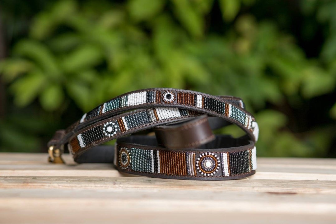 Maasai Beaded Leather Dog Leash, African Dog Leash , Kenya Dog Leash