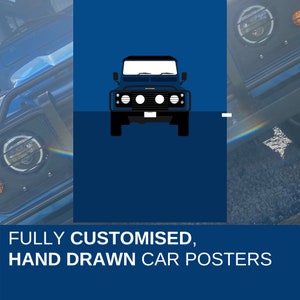 Fully customised, hand drawn Land Rover car posters, Series I, II, III, Discovery, Defender. Land Rover Gift for him, for Dad, for Grandad