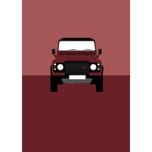 Wall Art/Poster Land Rover Defender 90, 110 in Alveston Red Poster.  Classic Land Rover Defender 90, 110 gift. Car poster. Car wall art.