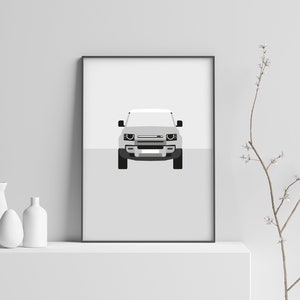 Personalised Land Rover Defender poster. White Land Rover Defender. Land Rover Gift.