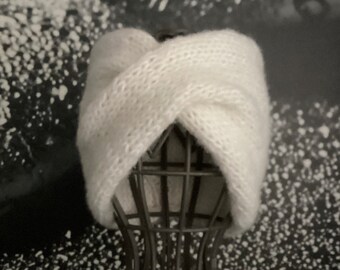 Stirnband Knotenstirnband Wintermütze mit Twist Ohrenwärmer handgestrickt aus Lana Grossa Ecopuno Chunky