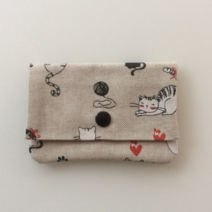 kleine Geldbörse  mit Druckknopf kleines Portemonnaie Katzenmotiv handmade für Kleingeld Karten und Ausweise