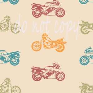motorcycle seamless file, muted color seamless design, file for fabric printing, digital file