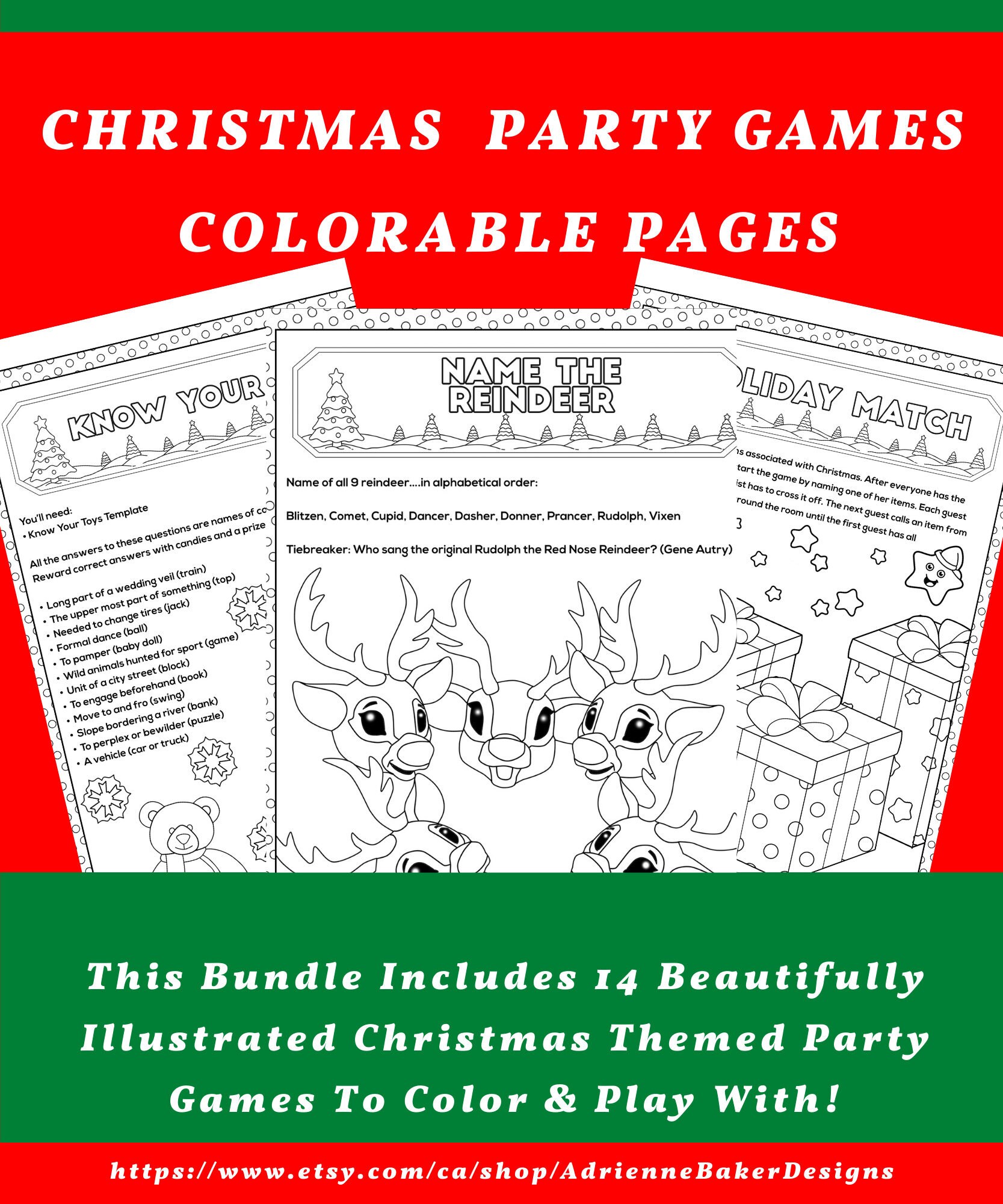 Christmas Party Games Holiday Games Party Games Colorable Etsy