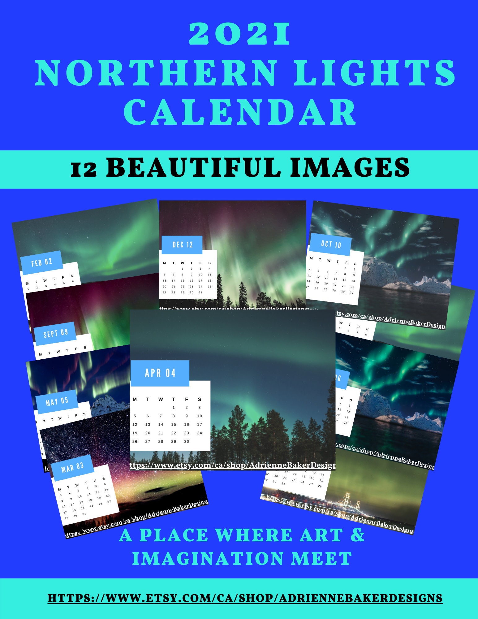 2021 Northern Lights Calendar Aurora Borealis 2021 Wall | Etsy