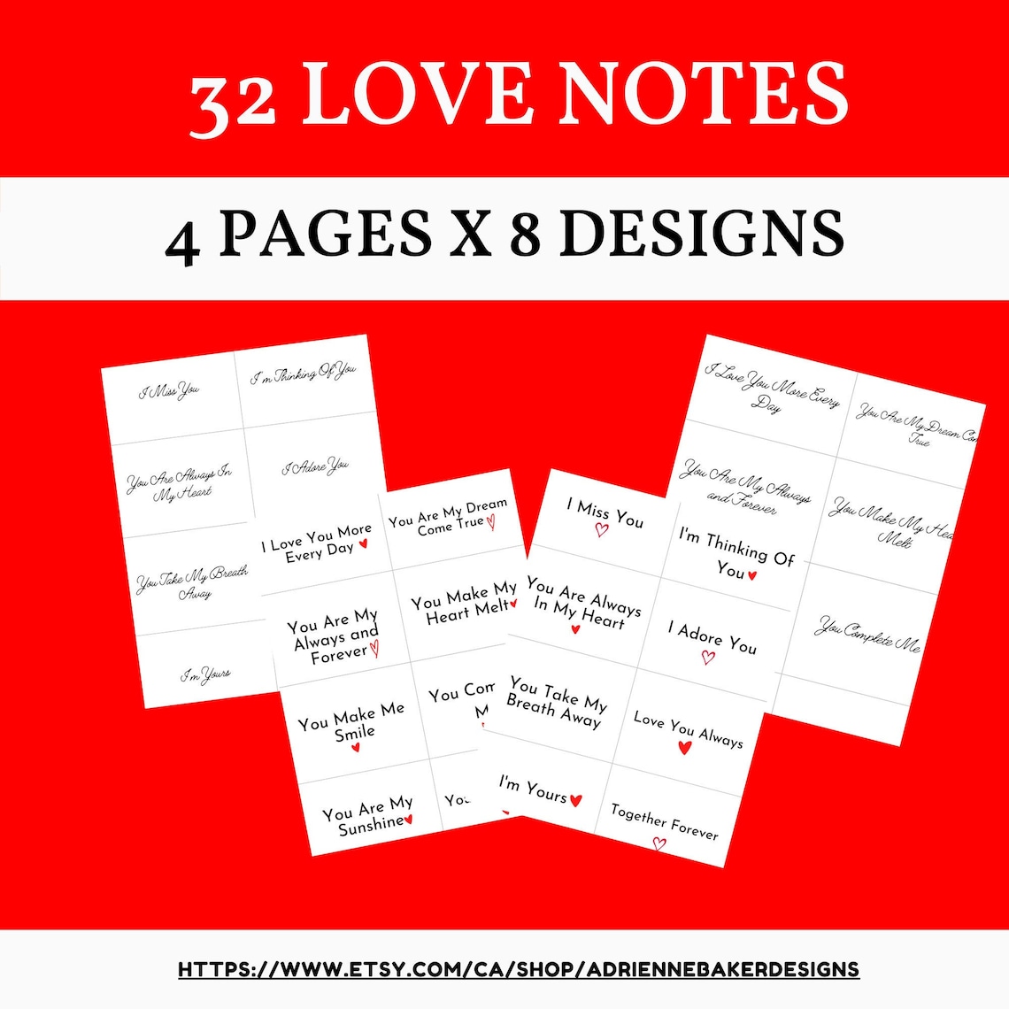 16 Love Notes Printable Love Note Cards Instant Digital - Etsy