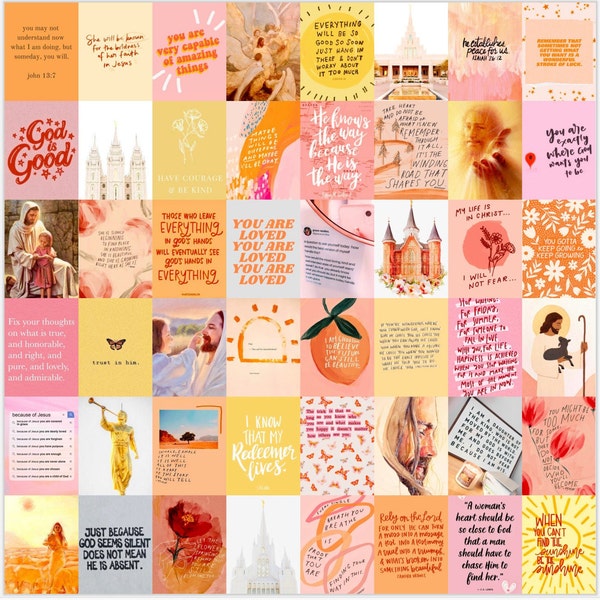 Kit de collage LDS GIRL 50 image - couleurs douces, collage mural, esthétique, chrétien, positivité, Jésus, cadeau missionnaire, fille lds, décor mural
