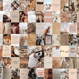 trendy neutral collage kit - wall collage, quotes, positive, teen, beige, room decor
