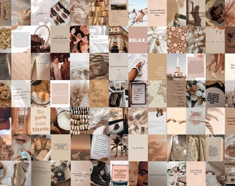 trendy neutral collage kit - wall collage, quotes, positive, teen, beige, room decor