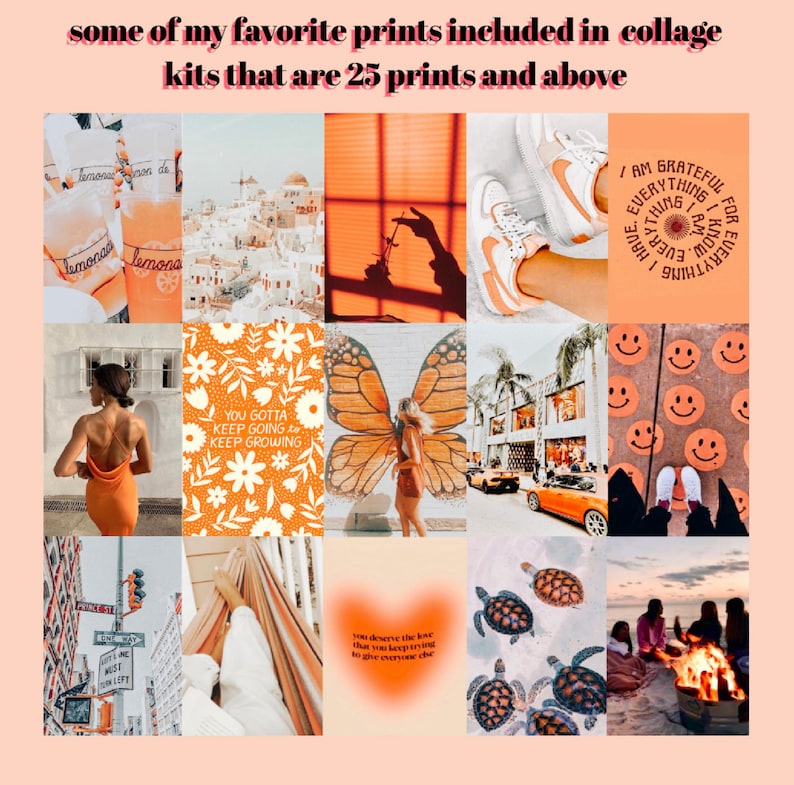 NEW 25/50/100/150 Pic Dreamy Orange Collage Kit Positivity, Collage Kit